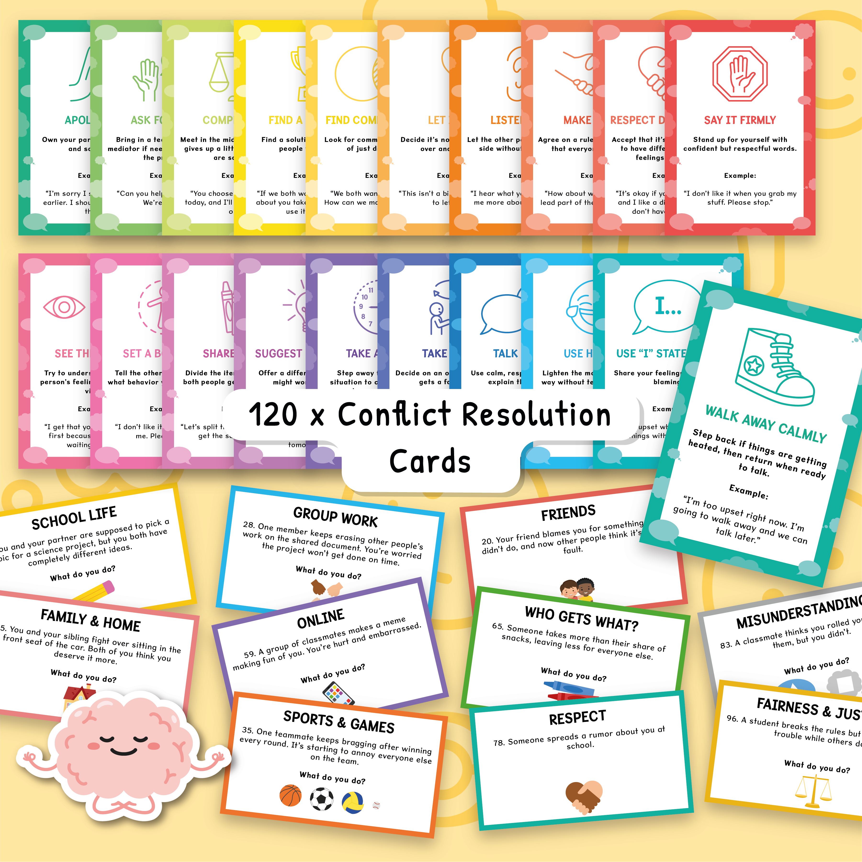 Conflict Resolution Flashcards for Kids | 120 SEL Cards – Build a ...