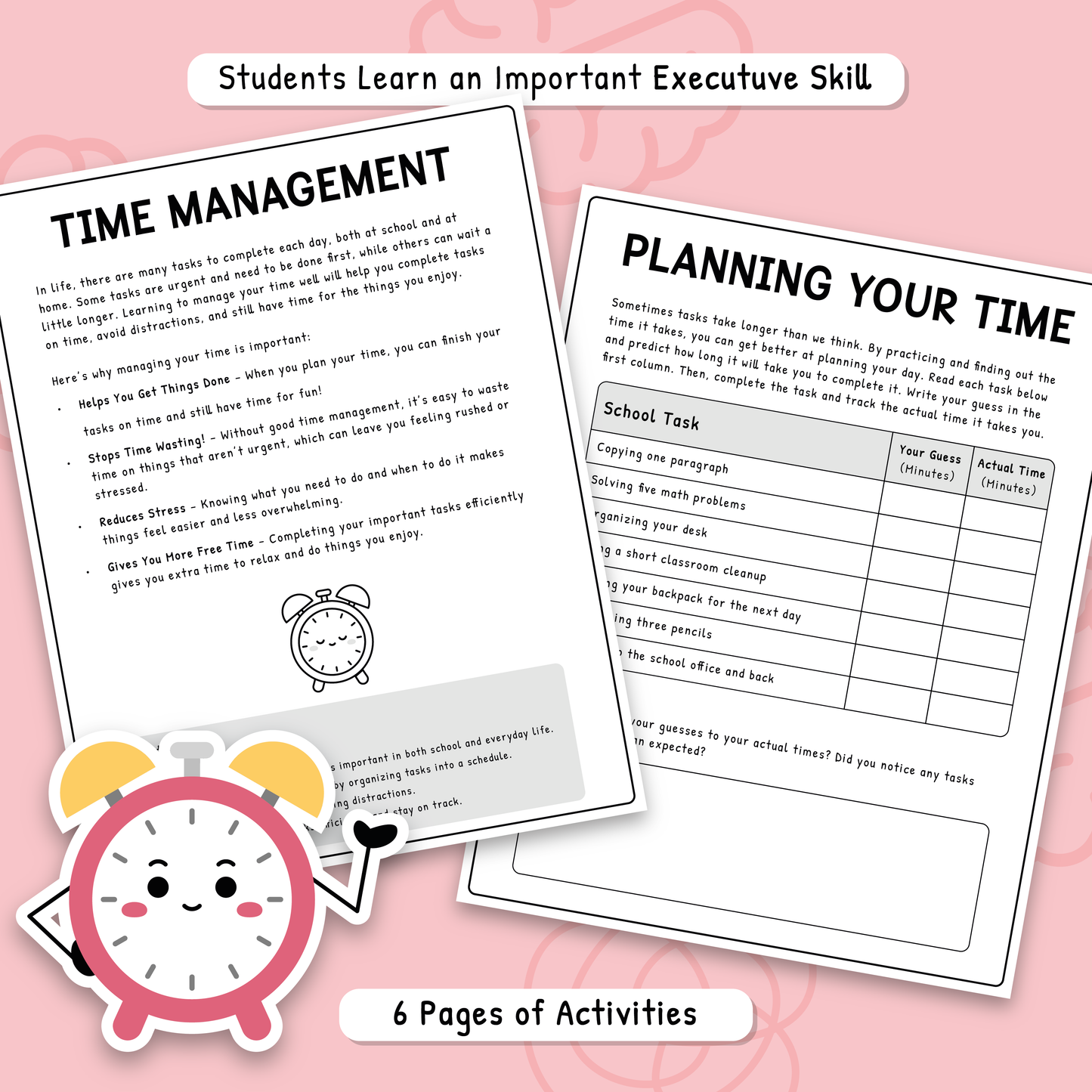 ADHD Time Management Worksheets (Black & White Version)