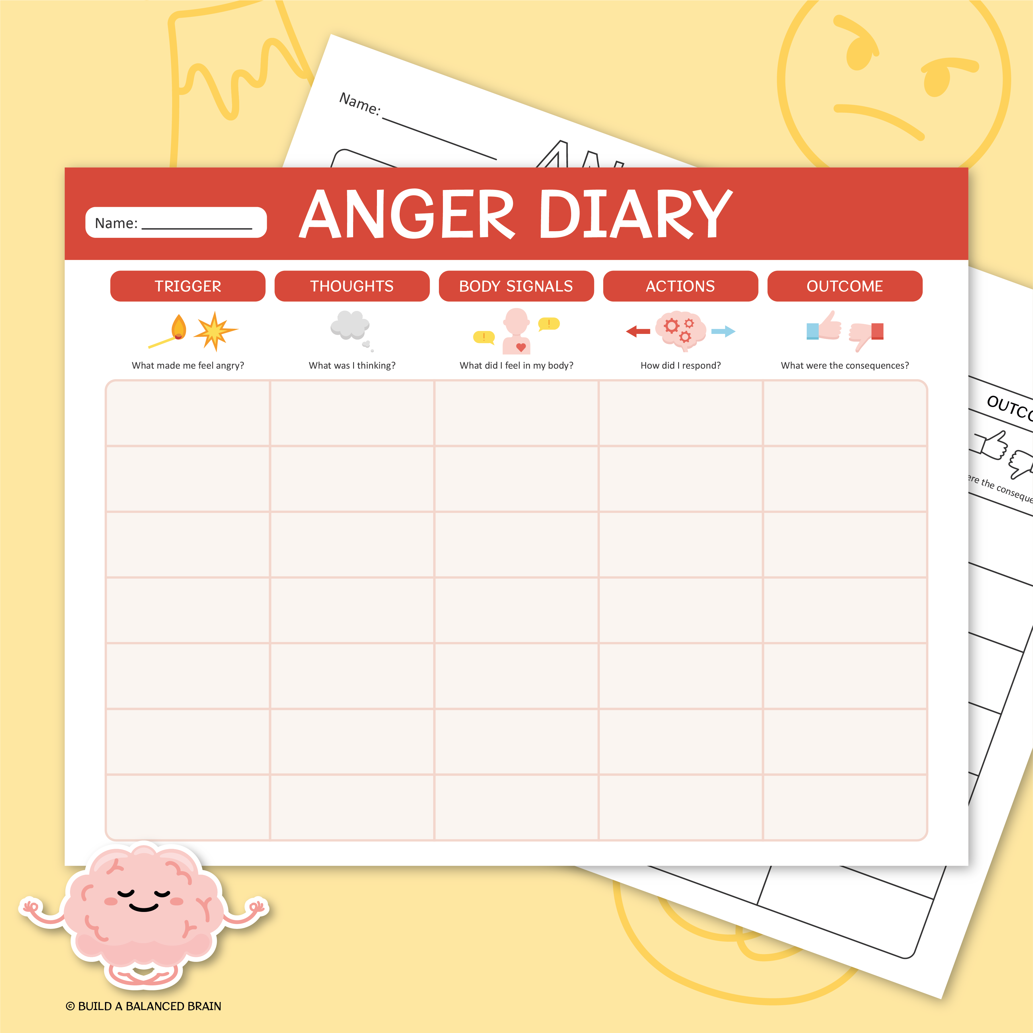 Anger Diary Worksheet for Kids & Teens - Educational Tool – Build a ...
