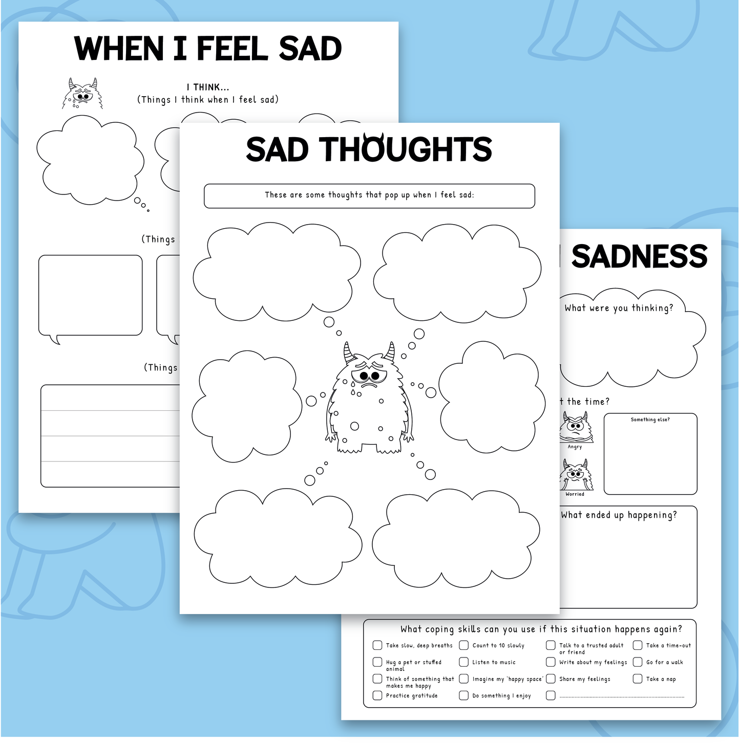 My Sadness Monster Worksheets (BW)