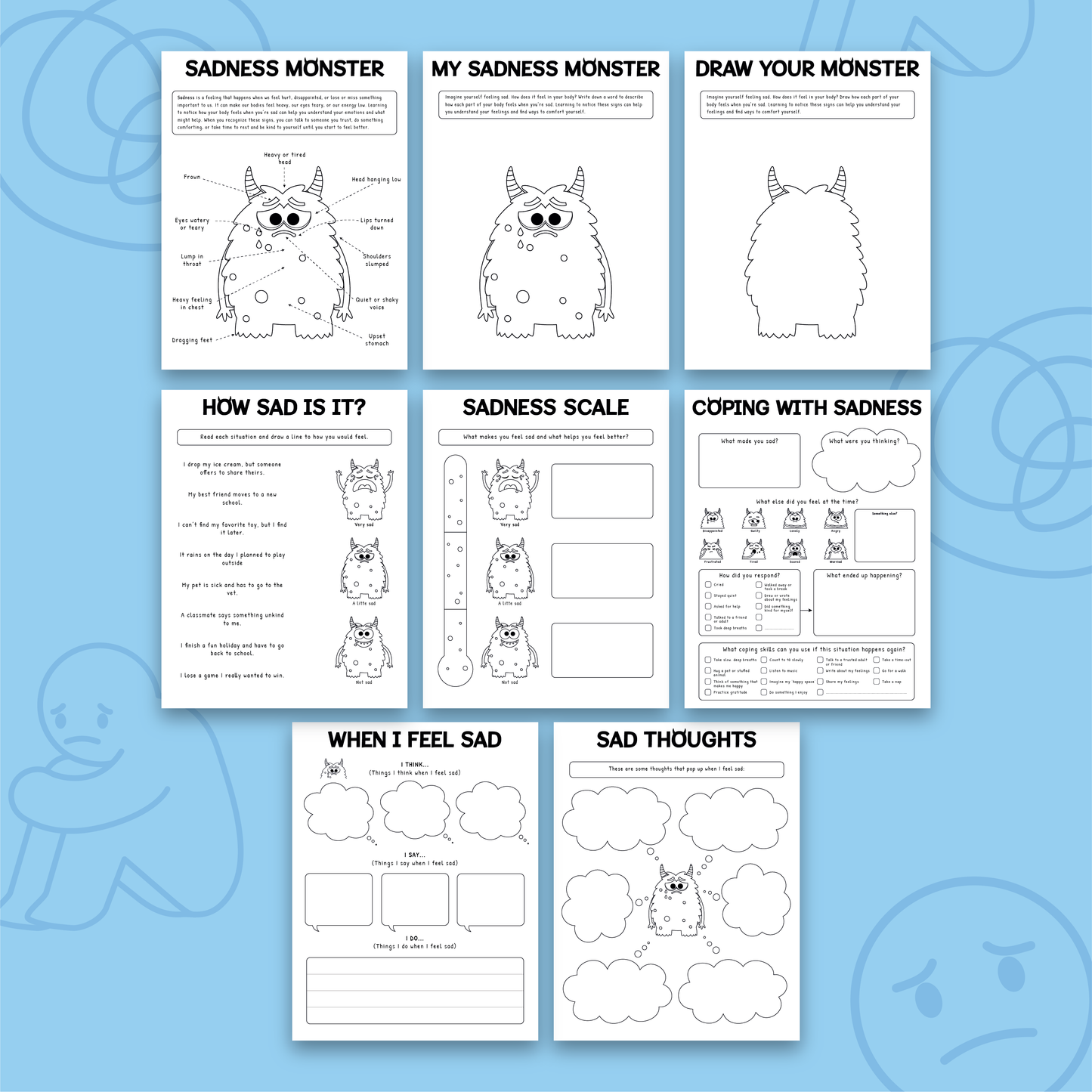 My Sadness Monster Worksheets (BW)