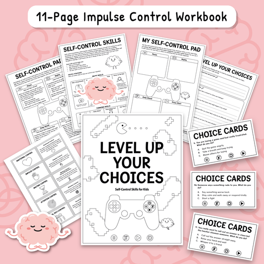 Impulse Control Worksheets for Kids & Teens | Self-Control Workbook (BW)