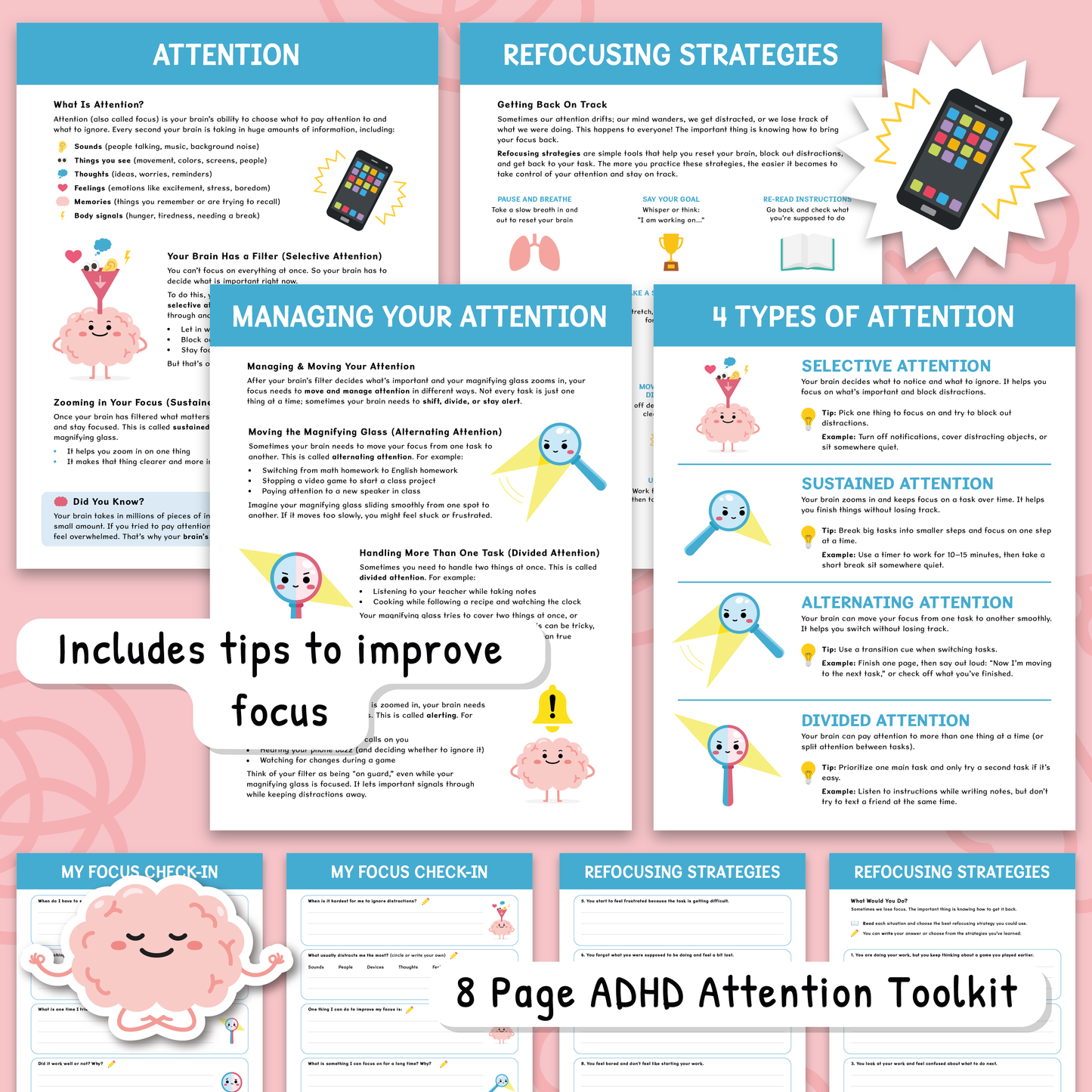Attention Skills Worksheets & Posters for Kids | Executive Functioning Activities PDF