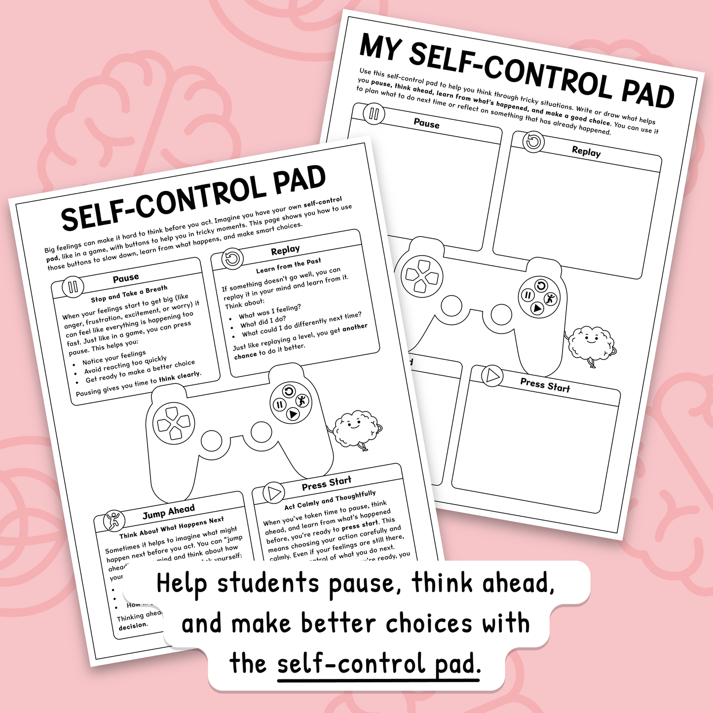 Impulse Control Worksheets for Kids & Teens | Self-Control Workbook (BW)