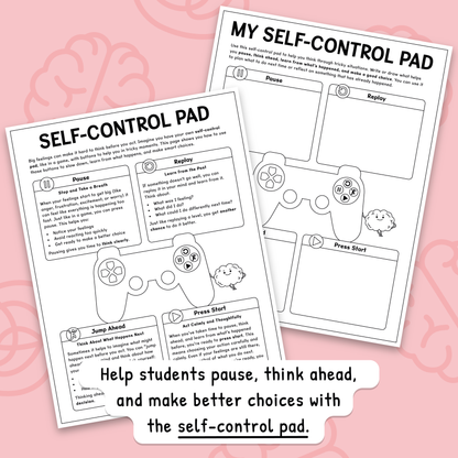 Impulse Control Worksheets for Kids & Teens | Self-Control Workbook (BW)