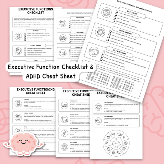Executive Functioning Skills Cheat Sheet ADHD (Black & White Version)