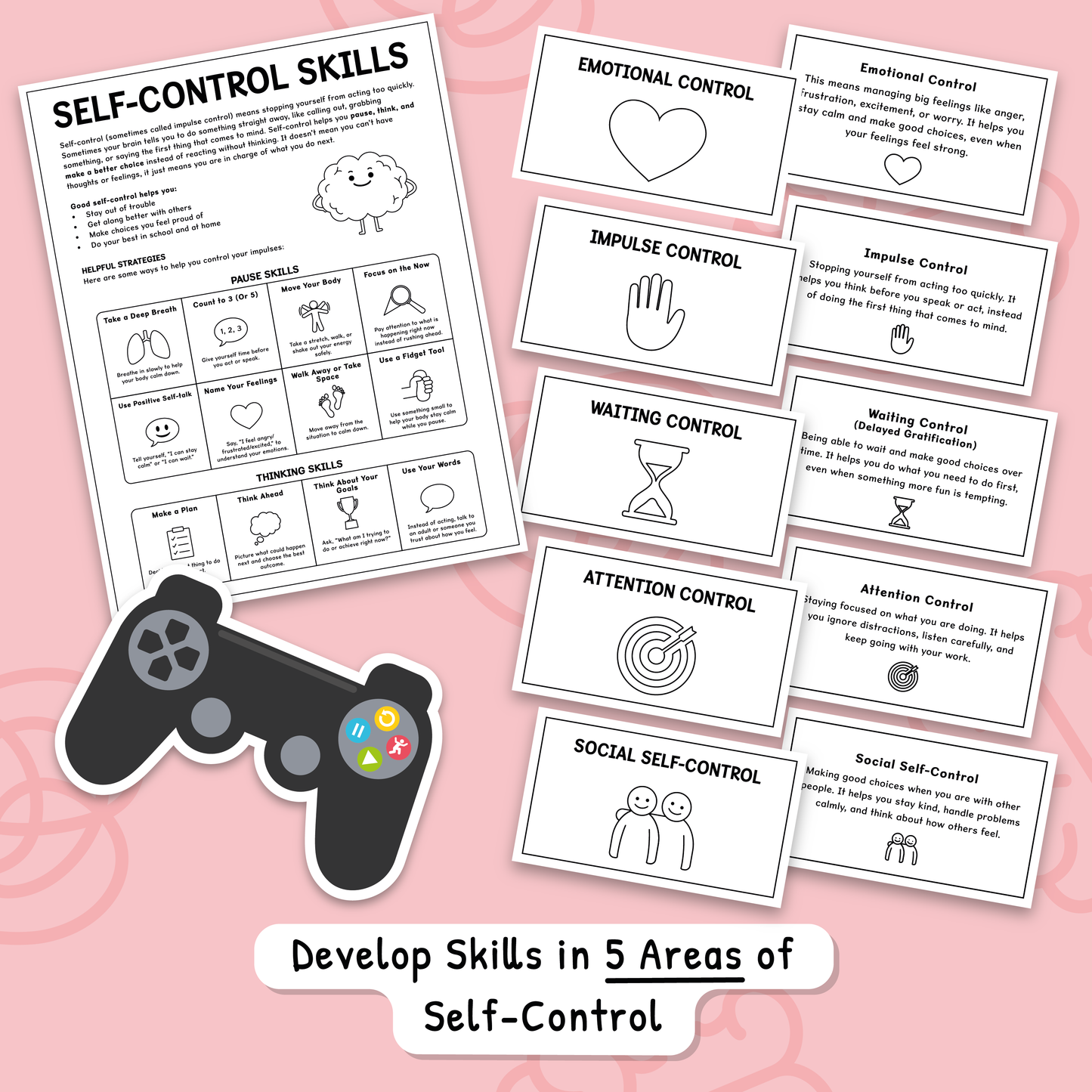 Impulse Control Worksheets for Kids & Teens | Self-Control Workbook (BW)