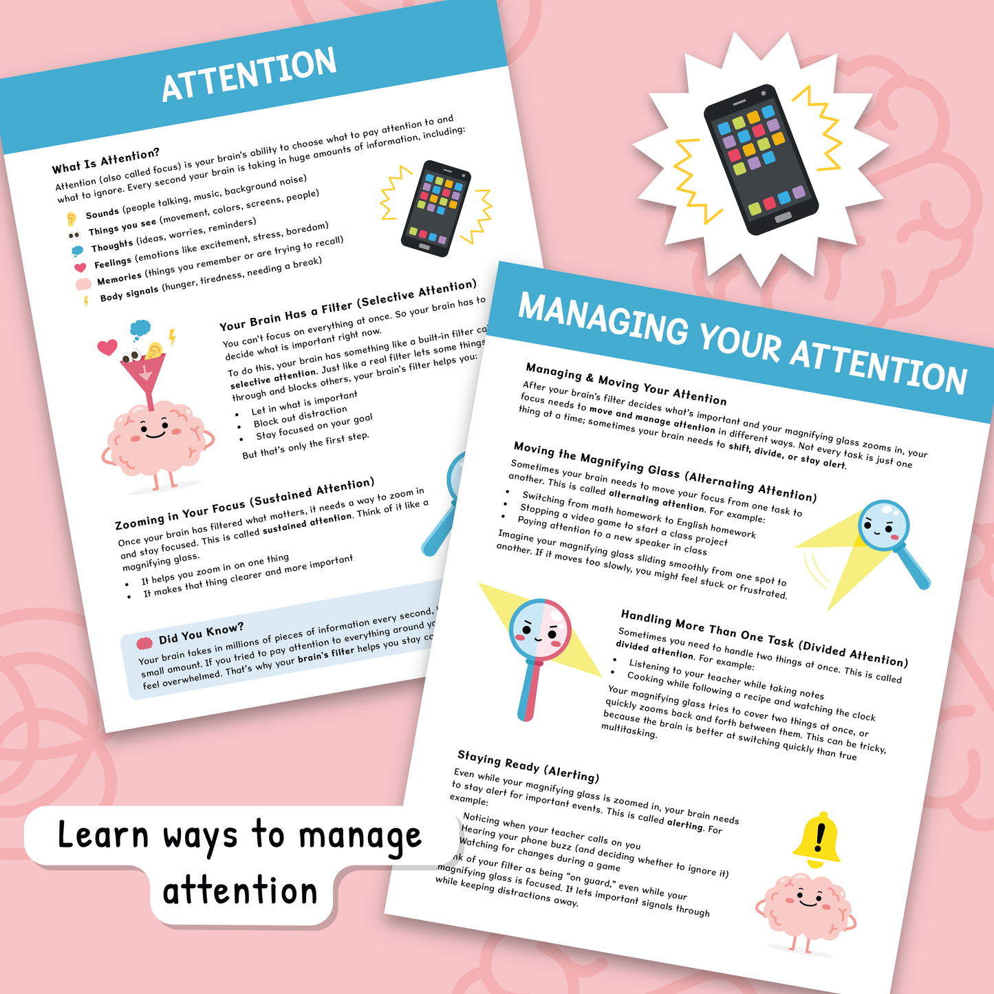 Attention Skills Worksheets & Posters for Kids | Executive Functioning Activities PDF