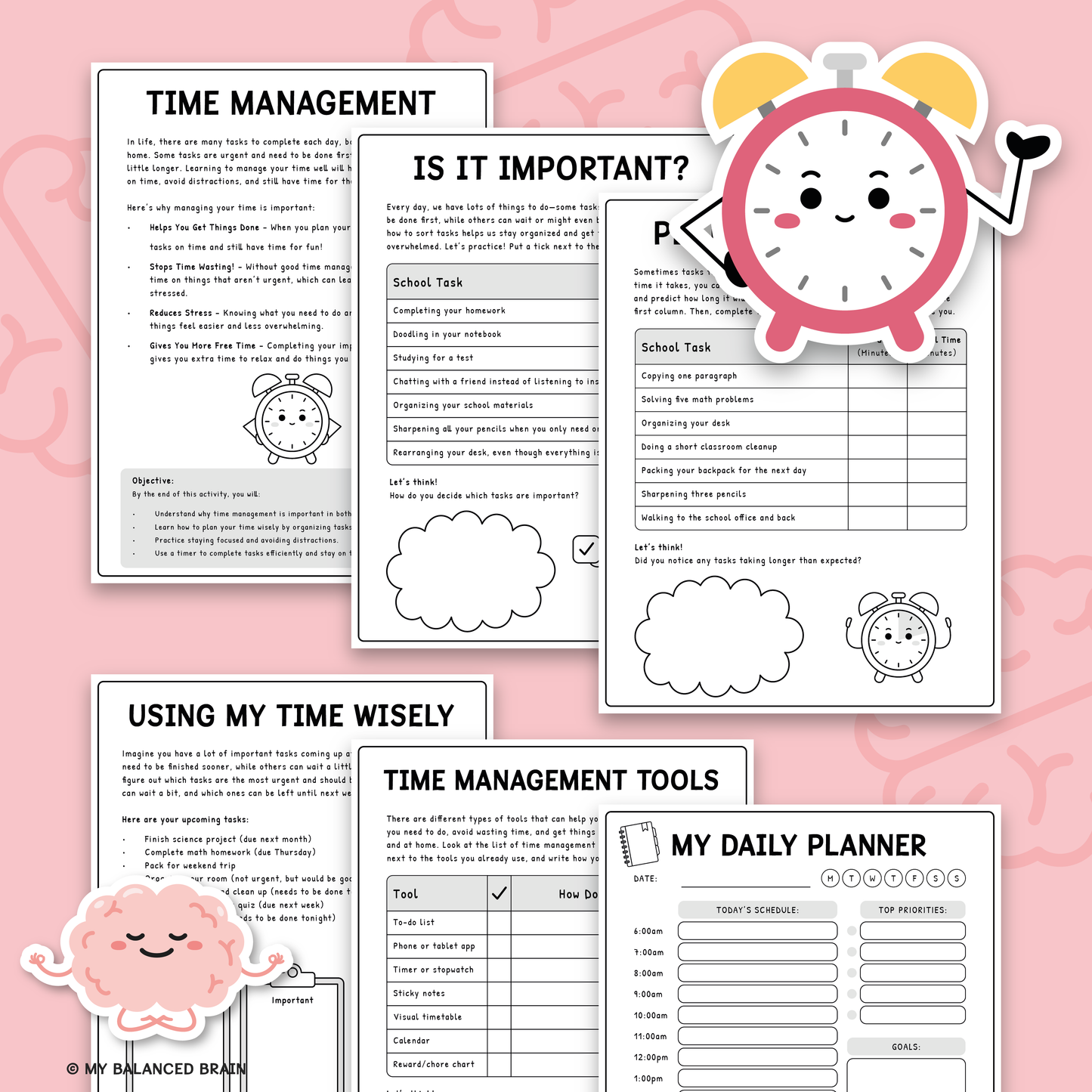 ADHD Time Management Worksheets (Black & White Version)