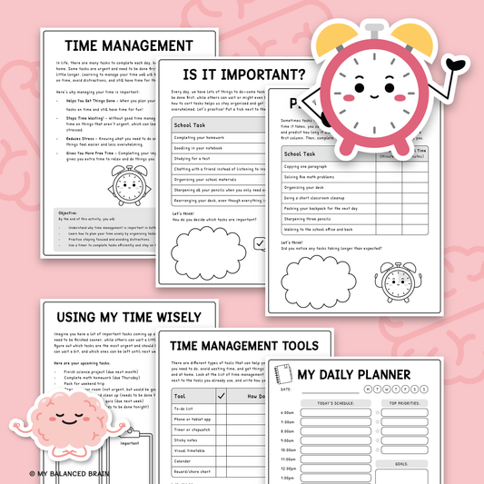 ADHD Time Management Worksheets (Black & White Version)