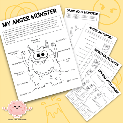 My Anger Monster Worksheets (Black & White Version)