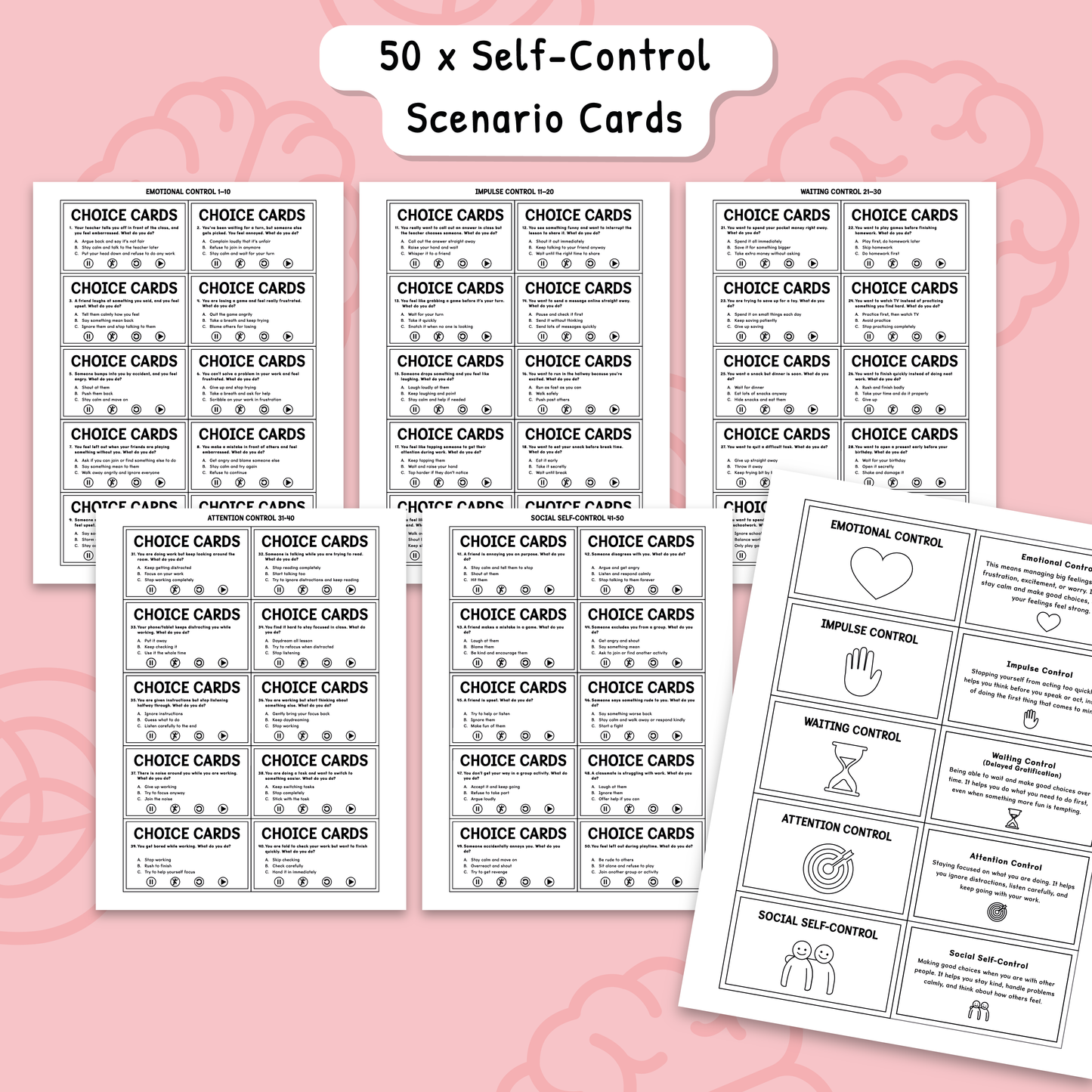 Impulse Control Worksheets for Kids & Teens | Self-Control Workbook (BW)