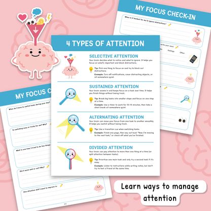 Attention Skills Worksheets & Posters for Kids | Executive Functioning Activities PDF