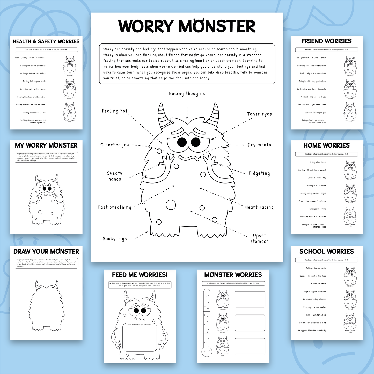 My Worry Monster Worksheets (Black & White Version)