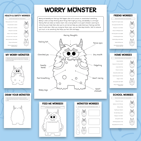 My Worry Monster Worksheets (Black & White Version)
