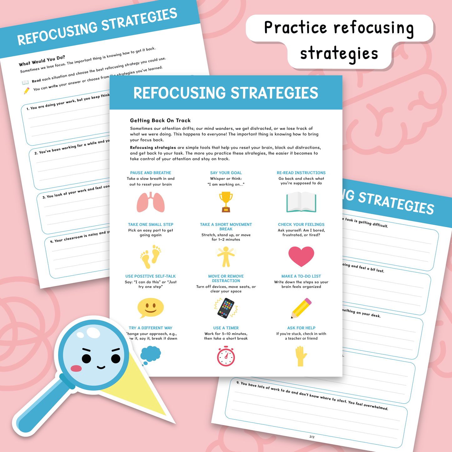 Attention Skills Worksheets & Posters for Kids | Executive Functioning Activities PDF