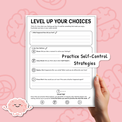 Impulse Control Worksheets for Kids & Teens | Self-Control Workbook (BW)