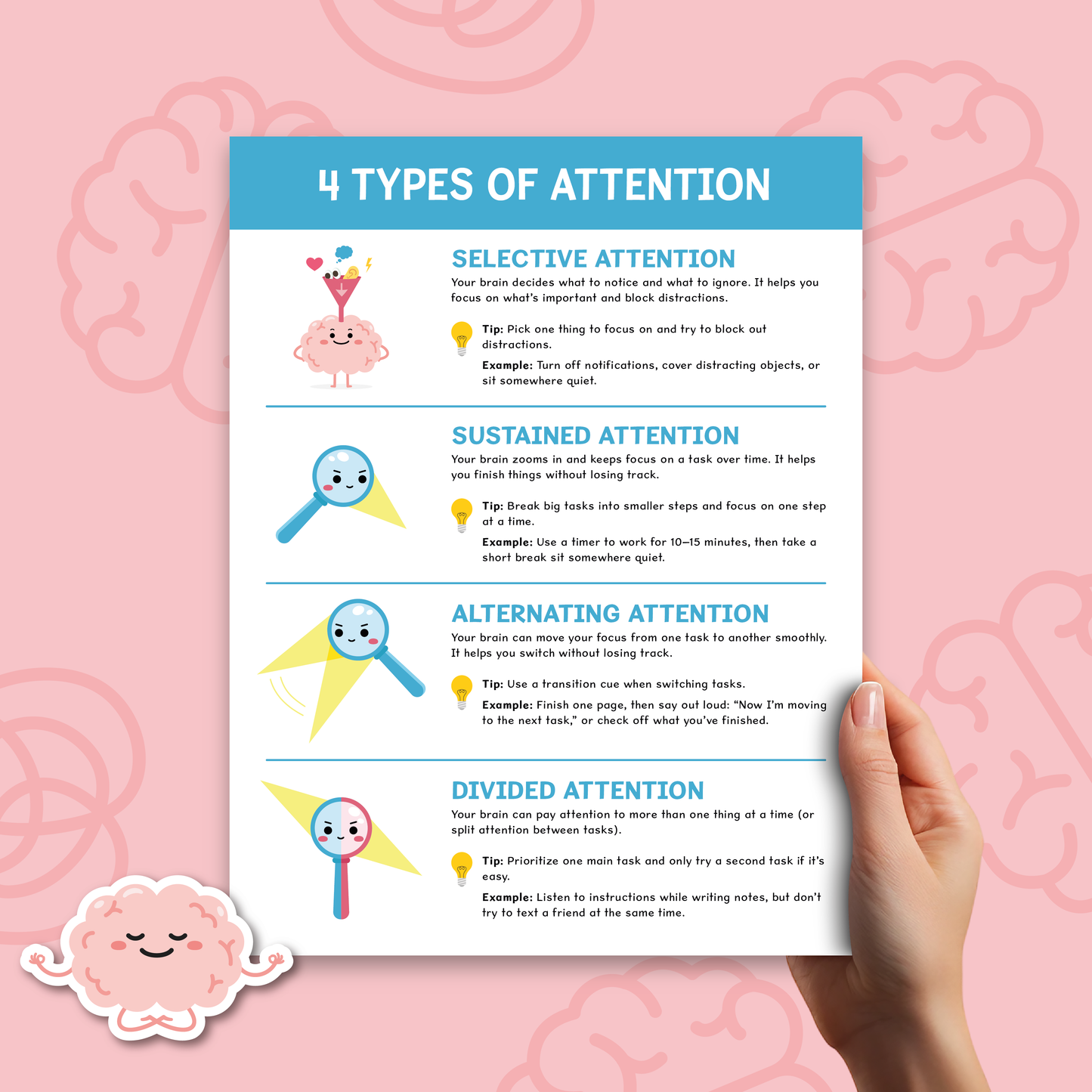 Attention Skills Worksheets & Posters for Kids | Executive Functioning Activities PDF