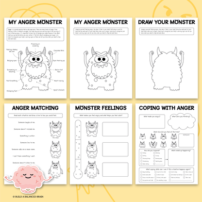 My Anger Monster Worksheets (Black & White Version)