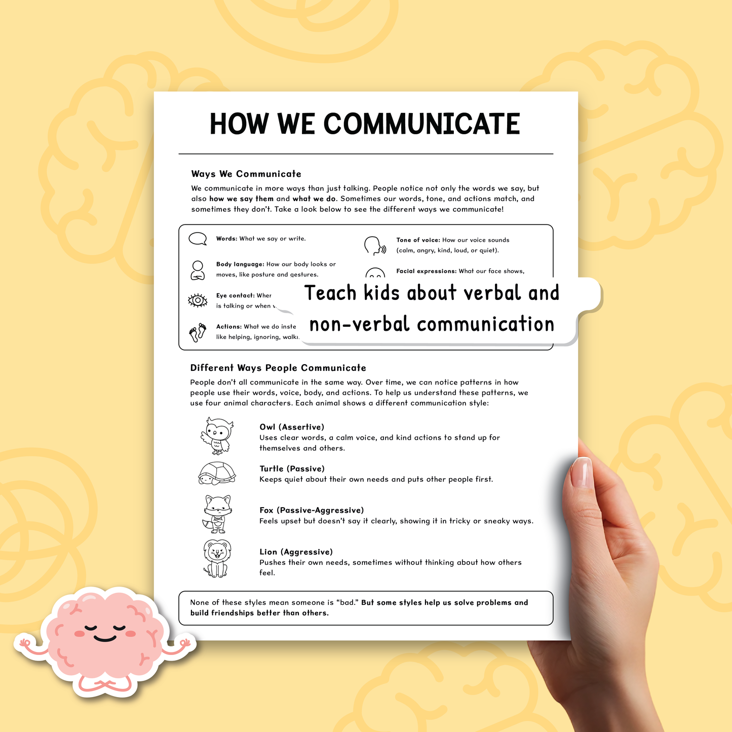 Communication Styles Activities for Kids and Teens (BW)