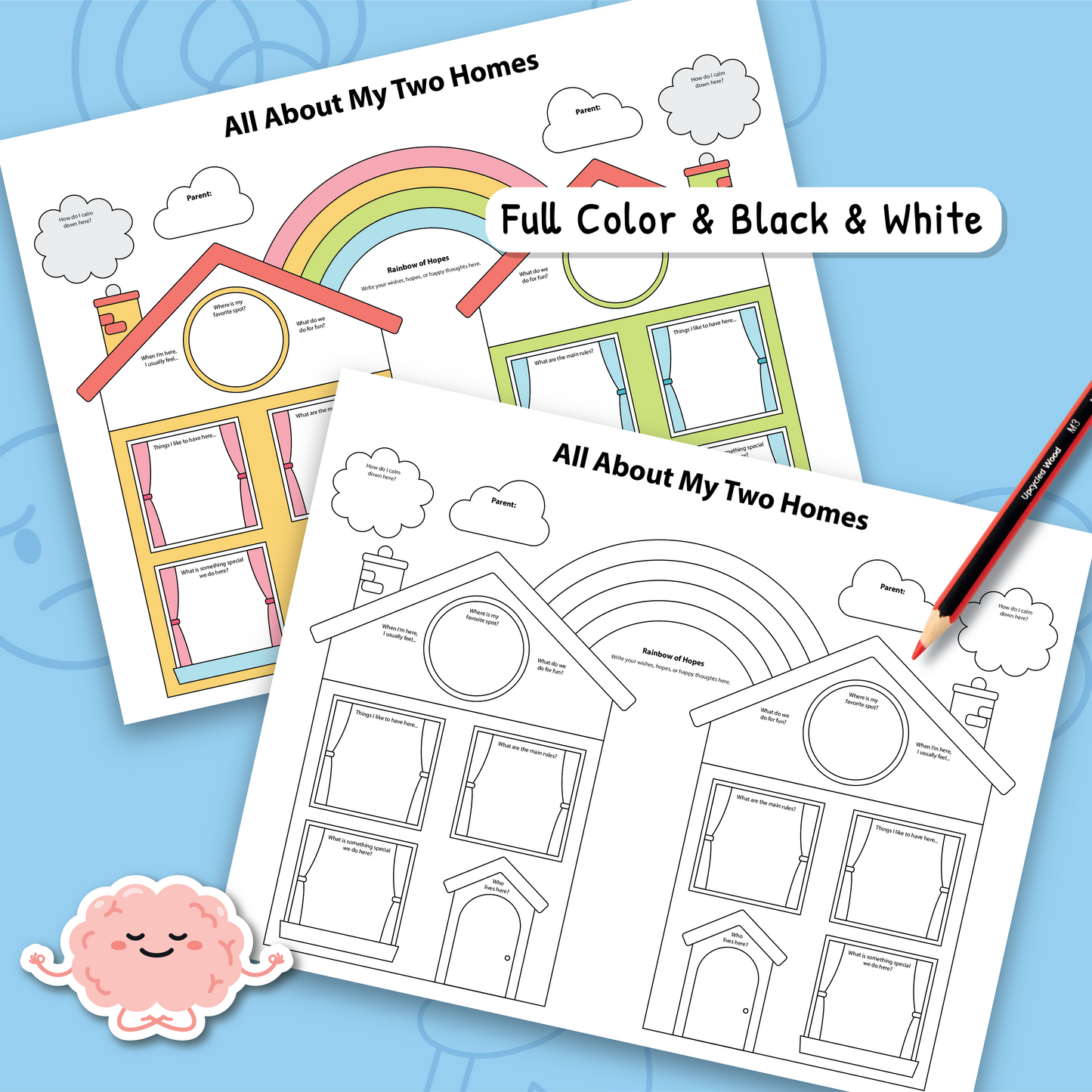 My Two Homes Divorce Coping Skills Worksheets for Kids